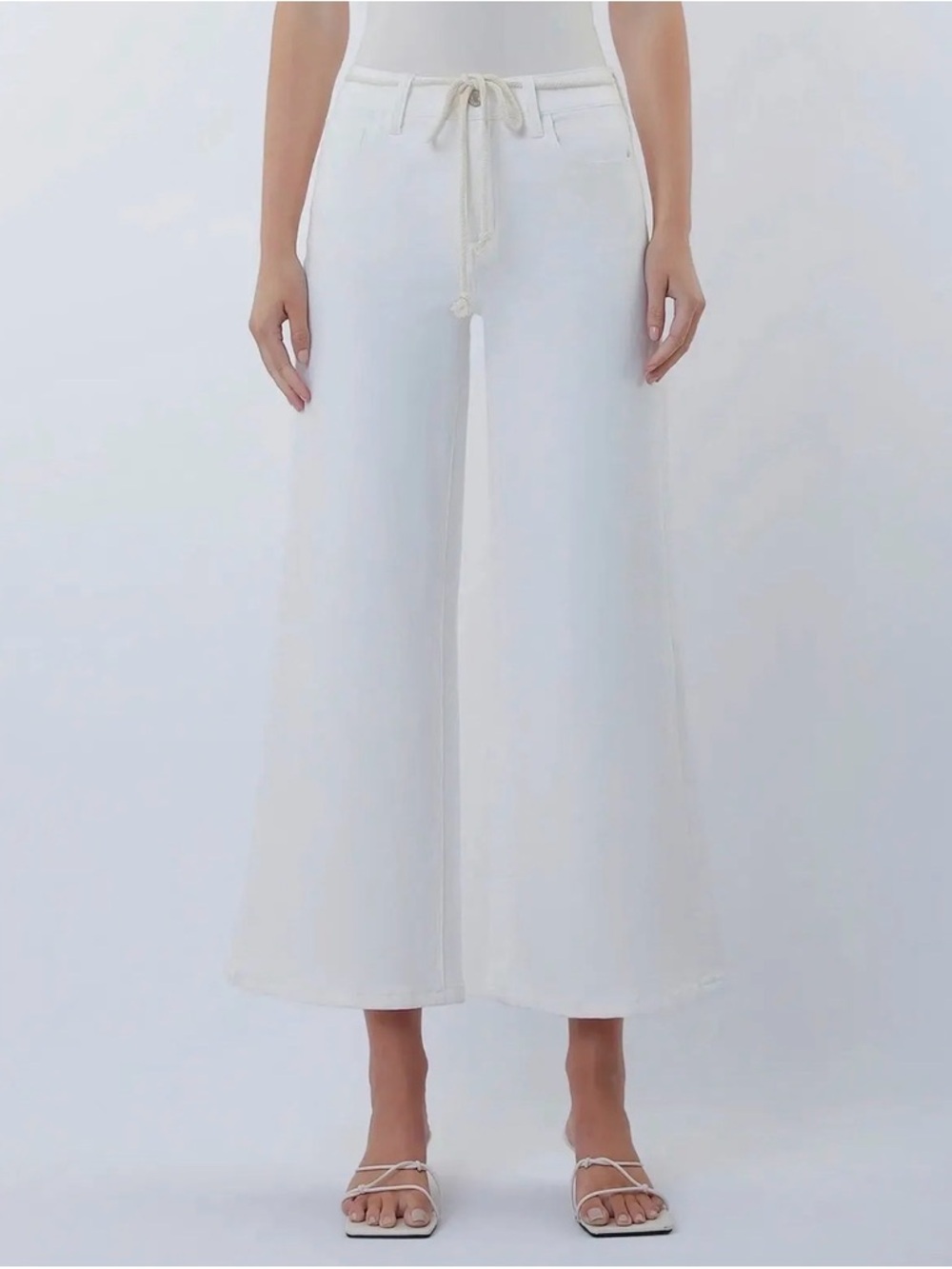 Wide Leg White Drawstring Pants